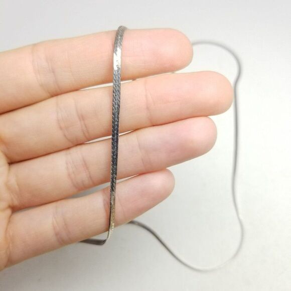 Vintage Sterling Silver Herringbone Flat Chain Necklace, 925 Italy, Spring Ring - Picture 1 of 6
